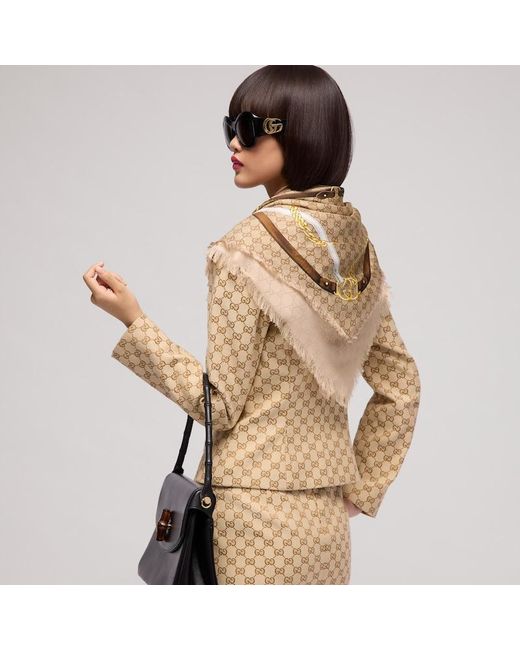 Gucci Natural Gg Wool Silk Jacquard Cape