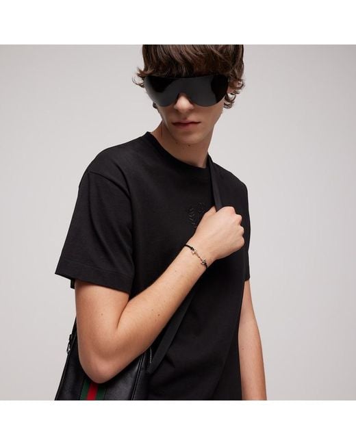 Gucci Black Staffa Leather Bracelet