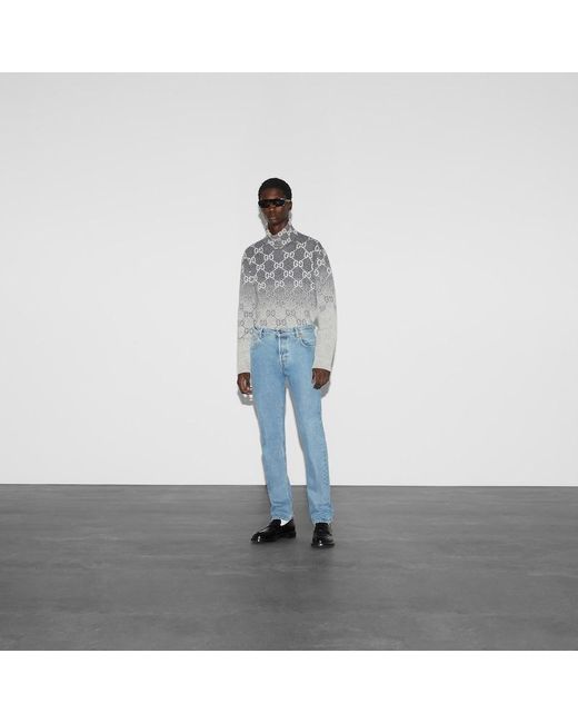 Pantalon En Denim Avec Bande Web, Taille Gucci pour homme en coloris Blue