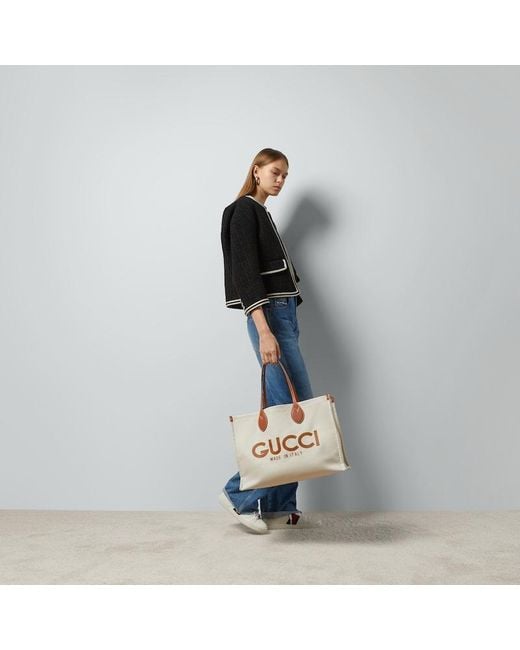 Borsa Shopping Con Stampa di Gucci in Metallic