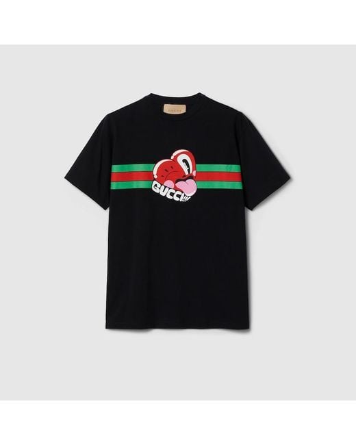 Gucci Black Cotton Jersey T-shirt With Print for men