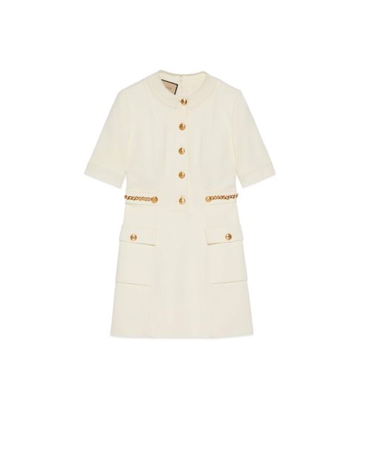 Gucci Natural Viscose Dress With Double G Chain