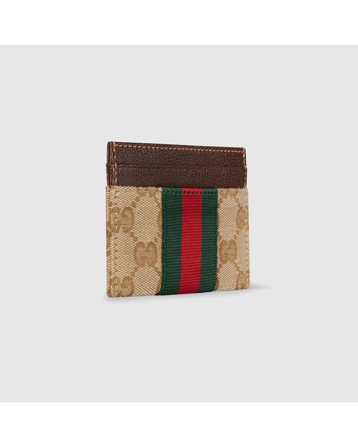 Gucci Brown Gg Card Case With Web, Gg Canvas for men