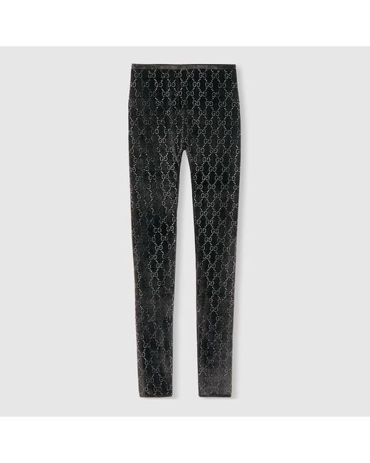 Gucci Gg クリスタル エンブロイダリー レギンス, ブラック, ウェア Gray