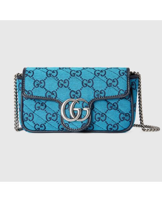 Gucci Blue GG Marmont Multicolor Super Mini Tasche