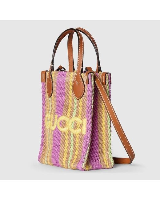 Gucci Pink Super Mini Jute Bag With Logo