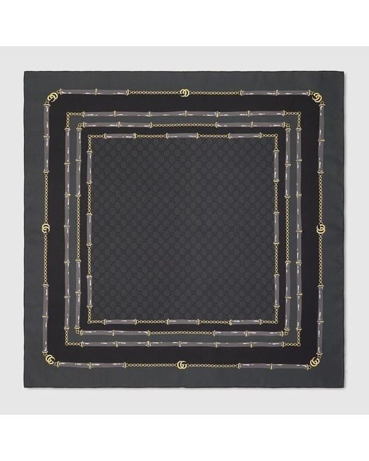 Gucci Black Printed Gg Silk Jacquard Carré, Silk
