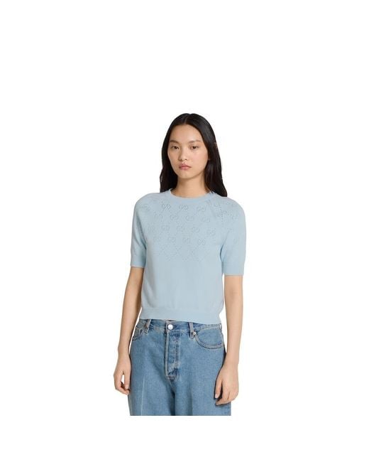 Gucci Ggコットン クルーネック トップ, ブルー, ウェア Blue