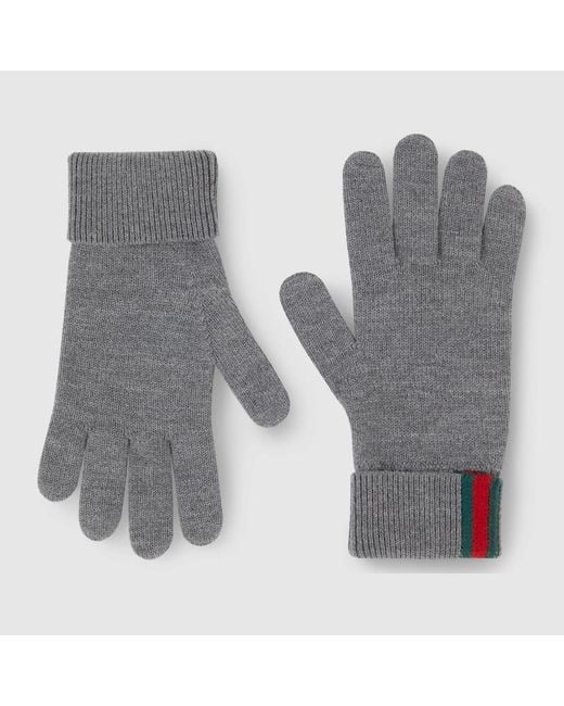 Gucci Gray Wool Gloves With Web for men