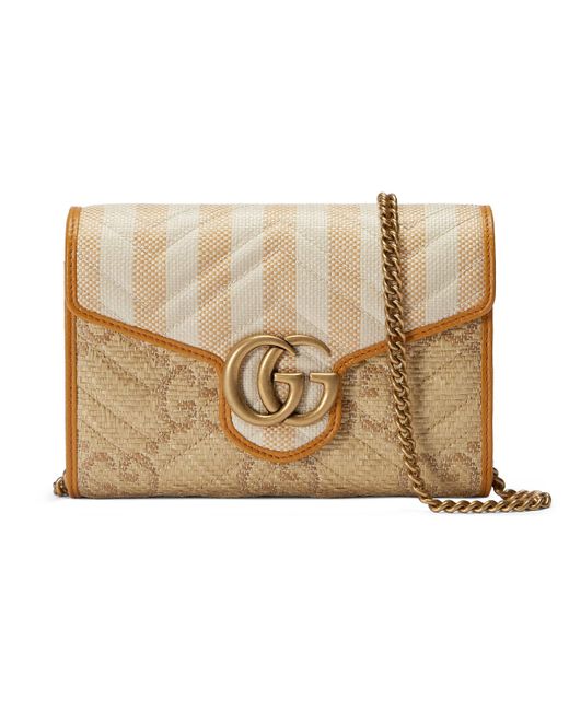 Gucci GG Marmont Raffia Effect Mini Bag in Natural