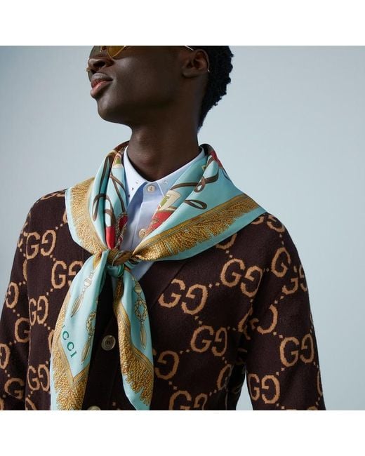 Cardigan GG jacquard di Gucci in Brown da Uomo