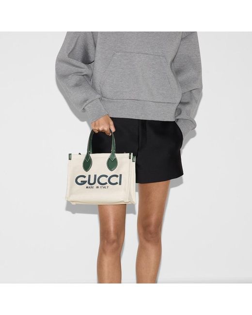 Gucci White Small Tote Bag With Print