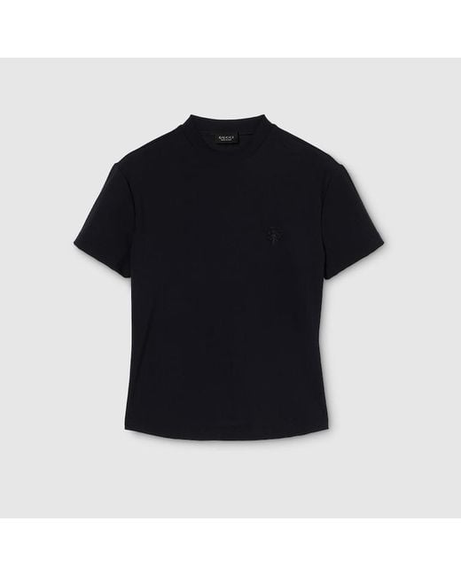 Gucci Black Rayon Jersey T-Shirt With Embroidery