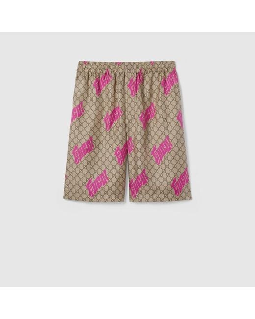 Short En Twill De Soie Avec Imprimé, Taille Gucci pour homme en coloris Pink