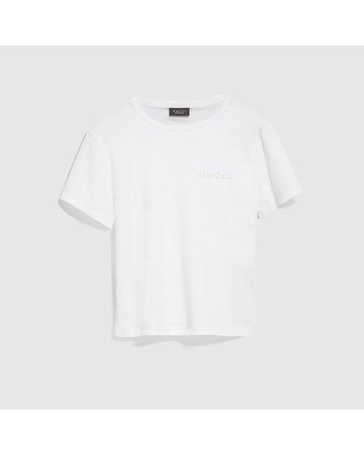 Gucci White Cotton Jersey T-Shirt With Embroidery, Size Xl, Ready-To-Wear