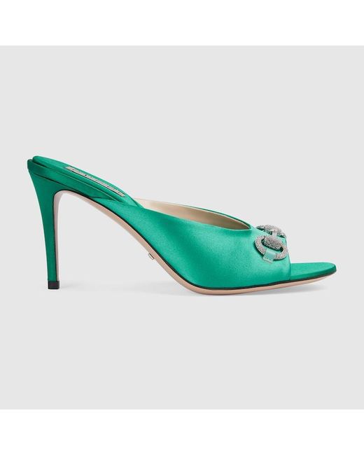Gucci Green Horsebit Mid-heel Slide Sandal