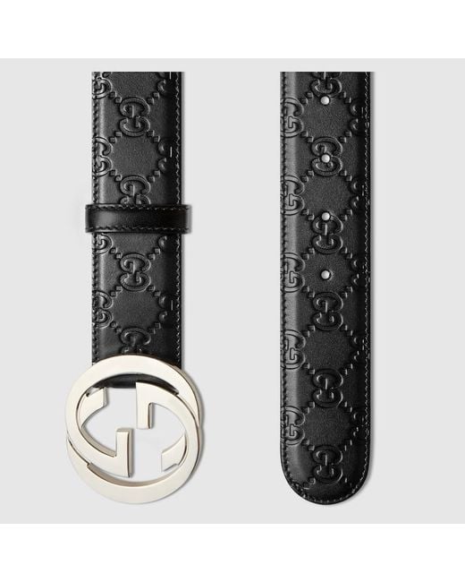 Ceinture en cuir Signature Gucci pour homme en coloris Black