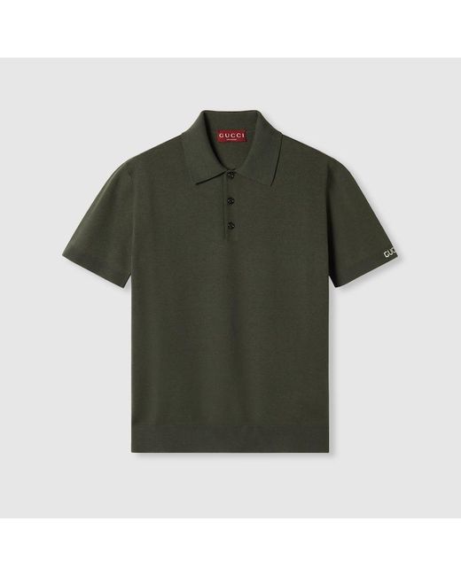 Gucci Green Silk Cotton Knit Polo Shirt for men