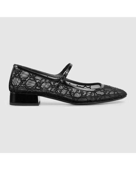 Bailarina Plana Con Gg Cristales Para Mujer, Talla Gucci de color Black