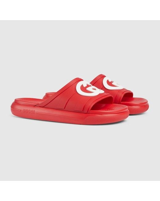Gucci Red Interlocking G Slide Sandal for men