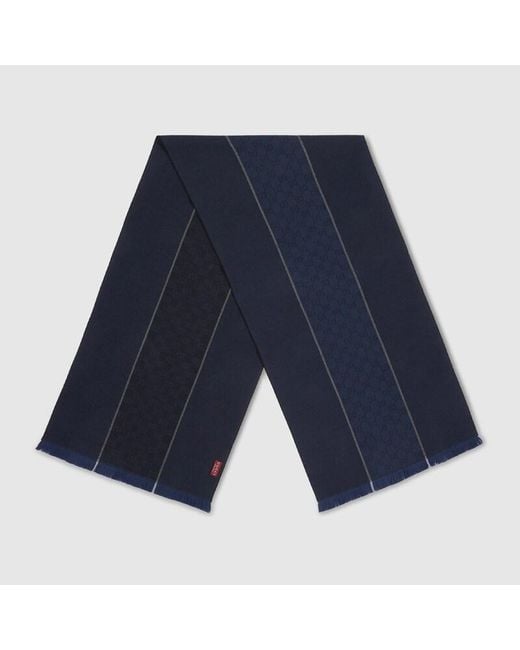 Gucci Blue Gg Wool Jacquard Scarf for men