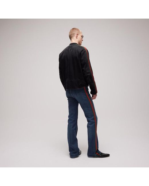 Gucci Blue Cotton Denim Pants With Web for men