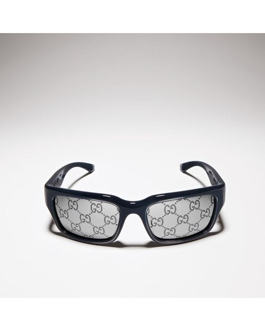 Gucci Blue Rectangular-Frame Sunglasses for men