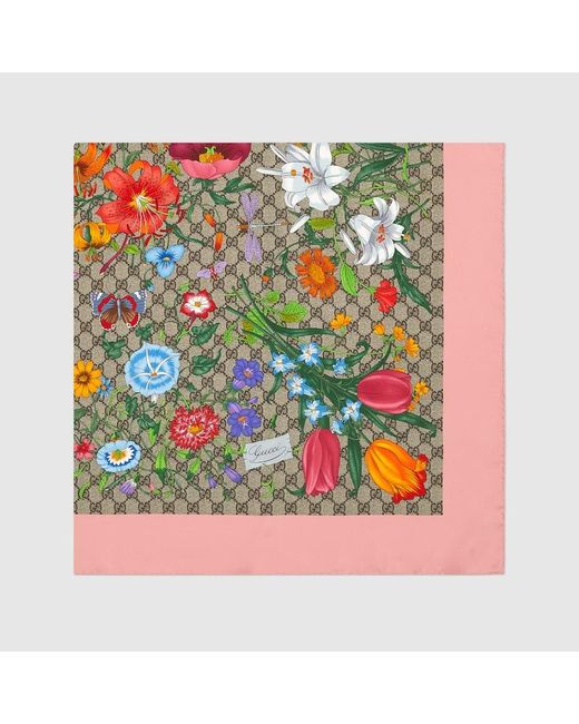 Gucci Multicolor Printed Flora Silk Twill Carré
