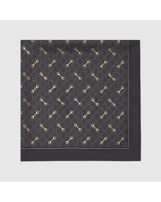 Pañuelo Cuadrado de Seda con GG y Horsebit Gucci de color Black