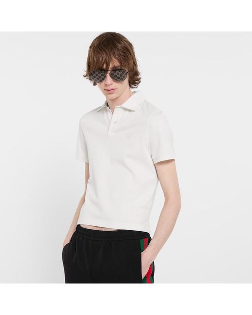 Gucci White Cotton Piquet Polo Shirt With Embroidery for men
