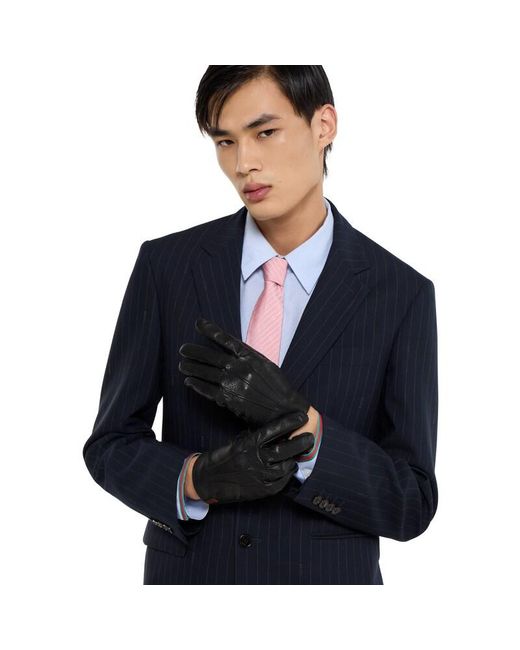 Gucci Black Grainy Leather Gloves With Web for men
