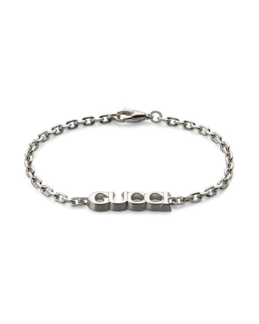 Gucci Metallic Chain Bracelet With Script