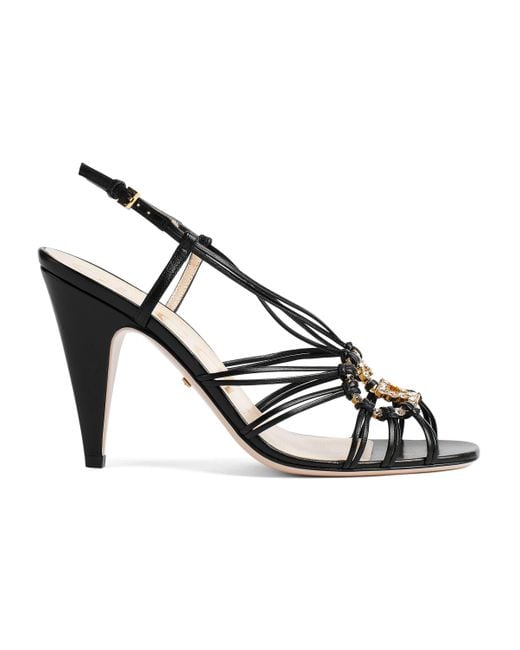 Gucci Leather Sandal With Interlocking G in Black | Lyst