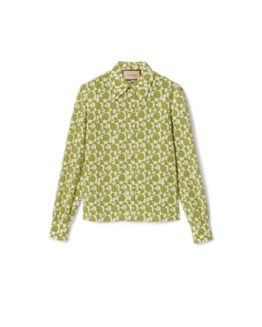 Gucci Green Floral Print Silk Crêpe De Chine Shirt