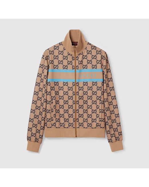 Gucci Brown Technical Jersey GG Print Zipped Jacket for men