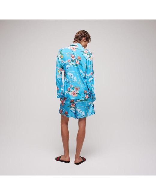 Gucci Blue Printed Fluid Fabric Shirt, Size 14 for men