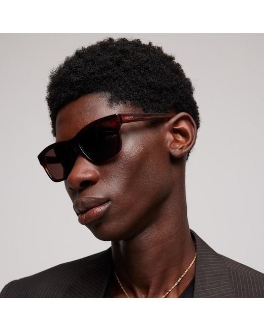 Gucci Brown Rectangular-Frame Sunglasses for men