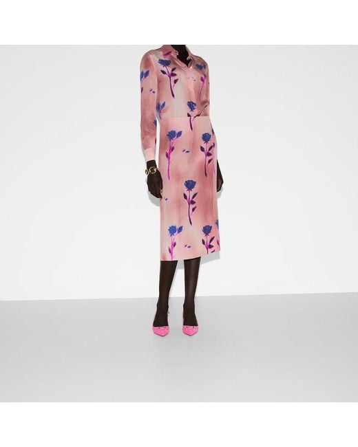 Falda de Crepé de China con Motivo Floral Gucci de color Pink
