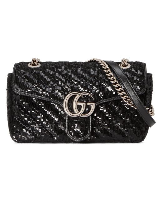 Gucci Black GG Marmont Small Sequin Shoulder Bag