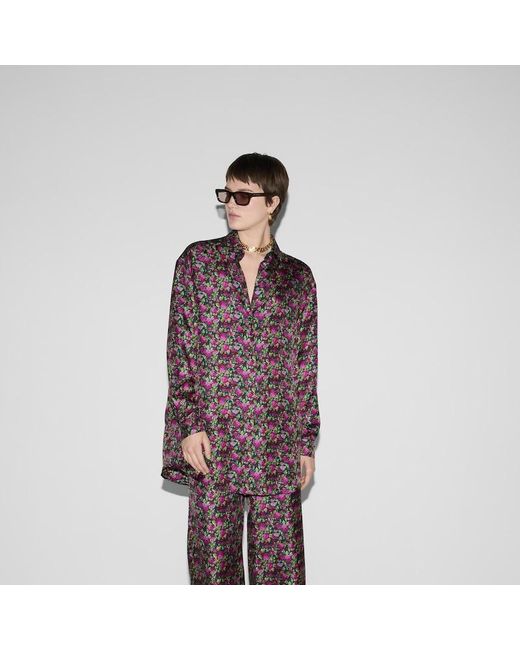 Gucci Purple Bluse Und BH Aus Seide Mit Blumen-Print