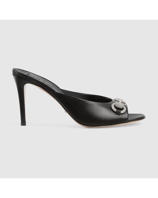 Gucci Black Horsebit Mid-heel Slide Sandal