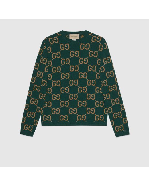 GG wool jacquard sweater in green and camel