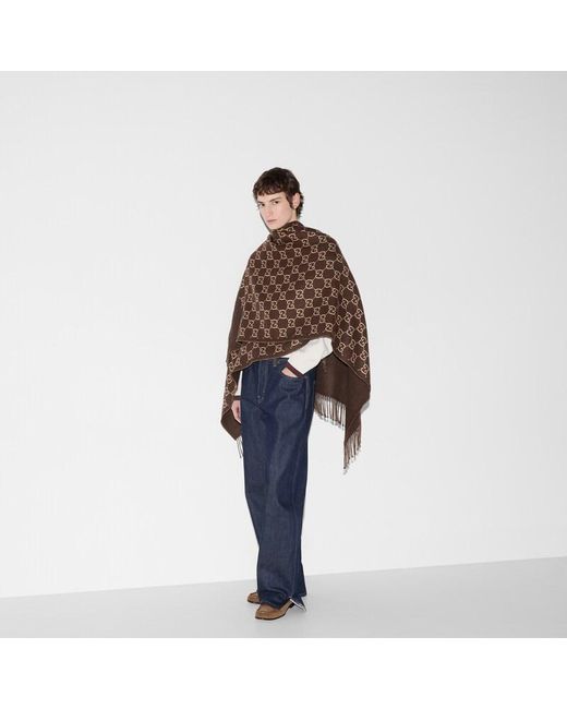 Gucci Brown Cape Aus Gg Wolljacquard