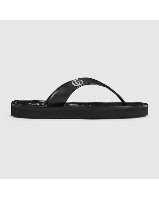 Gucci Black Thong Sandal With Double G