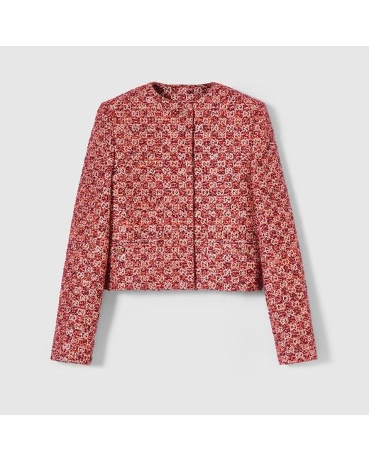 Gucci Red Gg Tweed Jacket, Ready-To-Wear