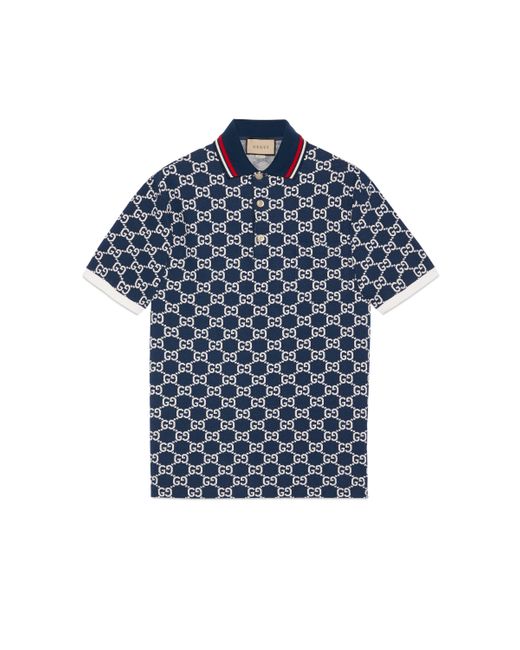 Gucci Gray Monogram-pattern Striped-trim Cotton Polo Shirt for men