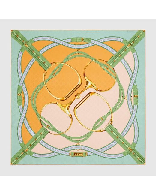 Gucci Yellow Silk Jacquard Printed Scarf