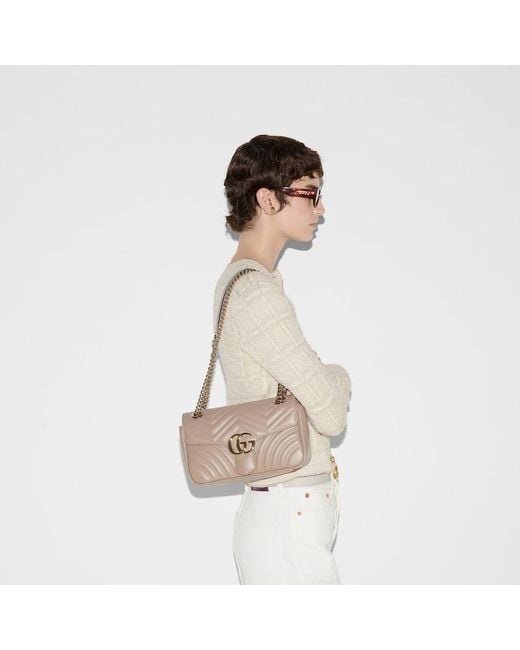 Borsa A Spalla Gg Marmont Misura Media di Gucci in Natural