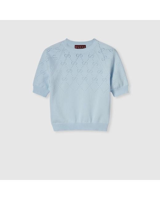 Gucci Ggコットン クルーネック トップ, ブルー, ウェア Blue
