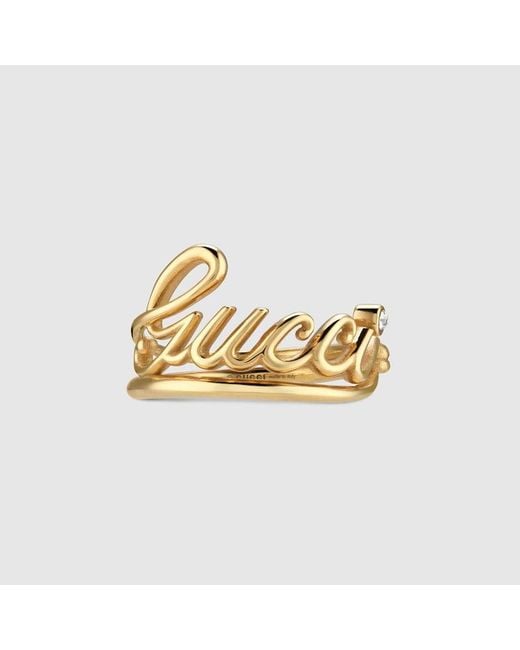 Gucci Metallic Wide Ring With Script